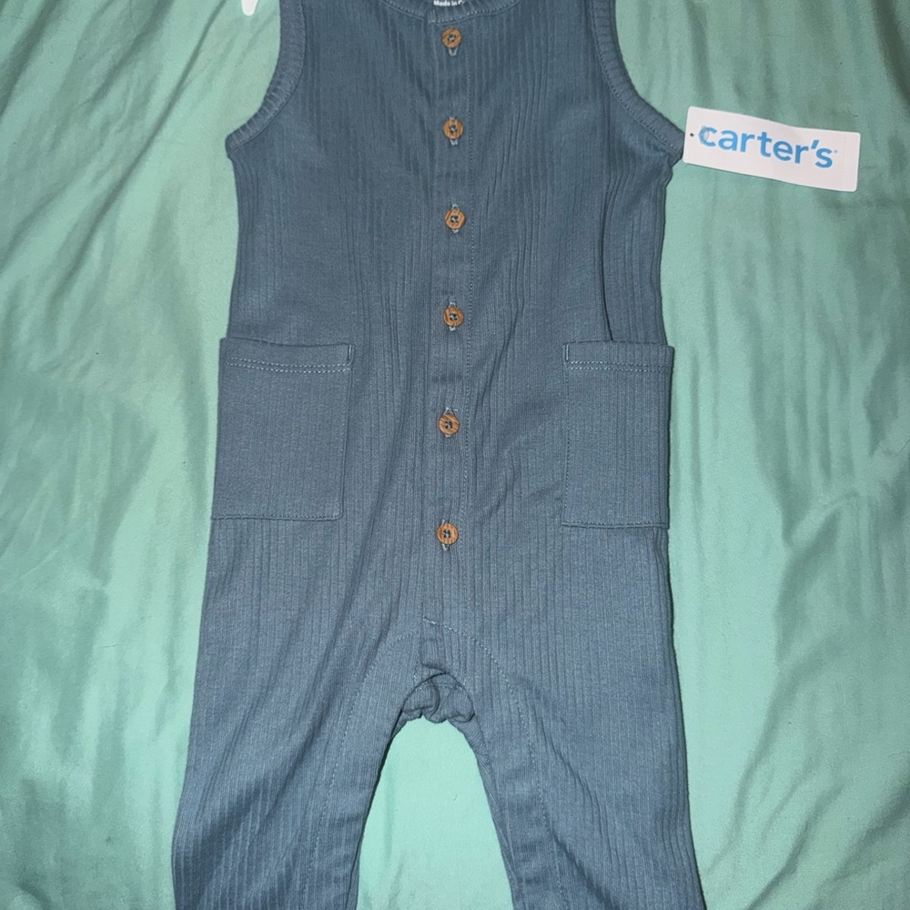 Carter's Teal Kids Romper with Wooden Buttons